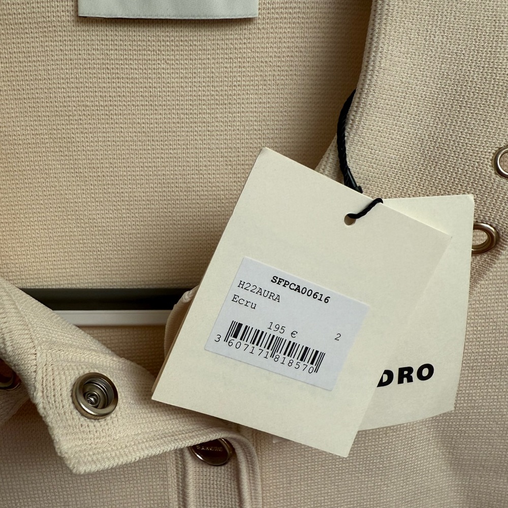 Sandro Cream Cropped Cardigan with Ribbed Sleeves - Picture 5 of 9